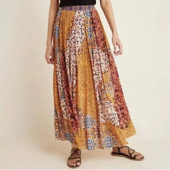 NEW ANTHROPOLOGIE BHANUNI BY JYOTI Panthera Pleated Maxi Skirt - Picture 1 of 10
